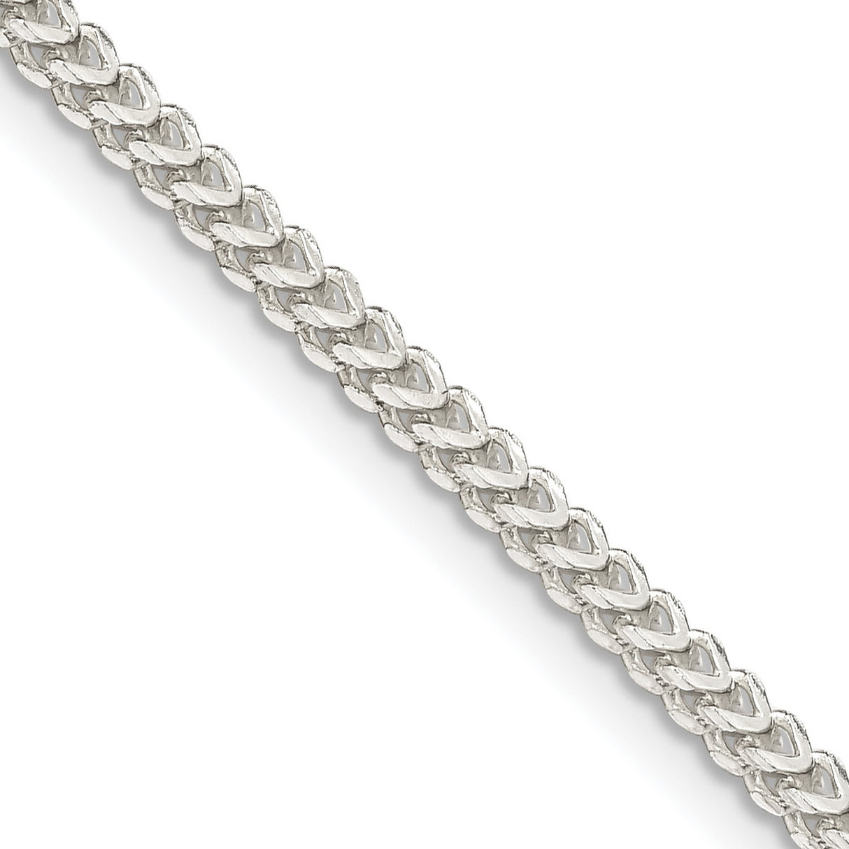925 White Gold 2 mm Franco Chain Necklace, Polished detail view
