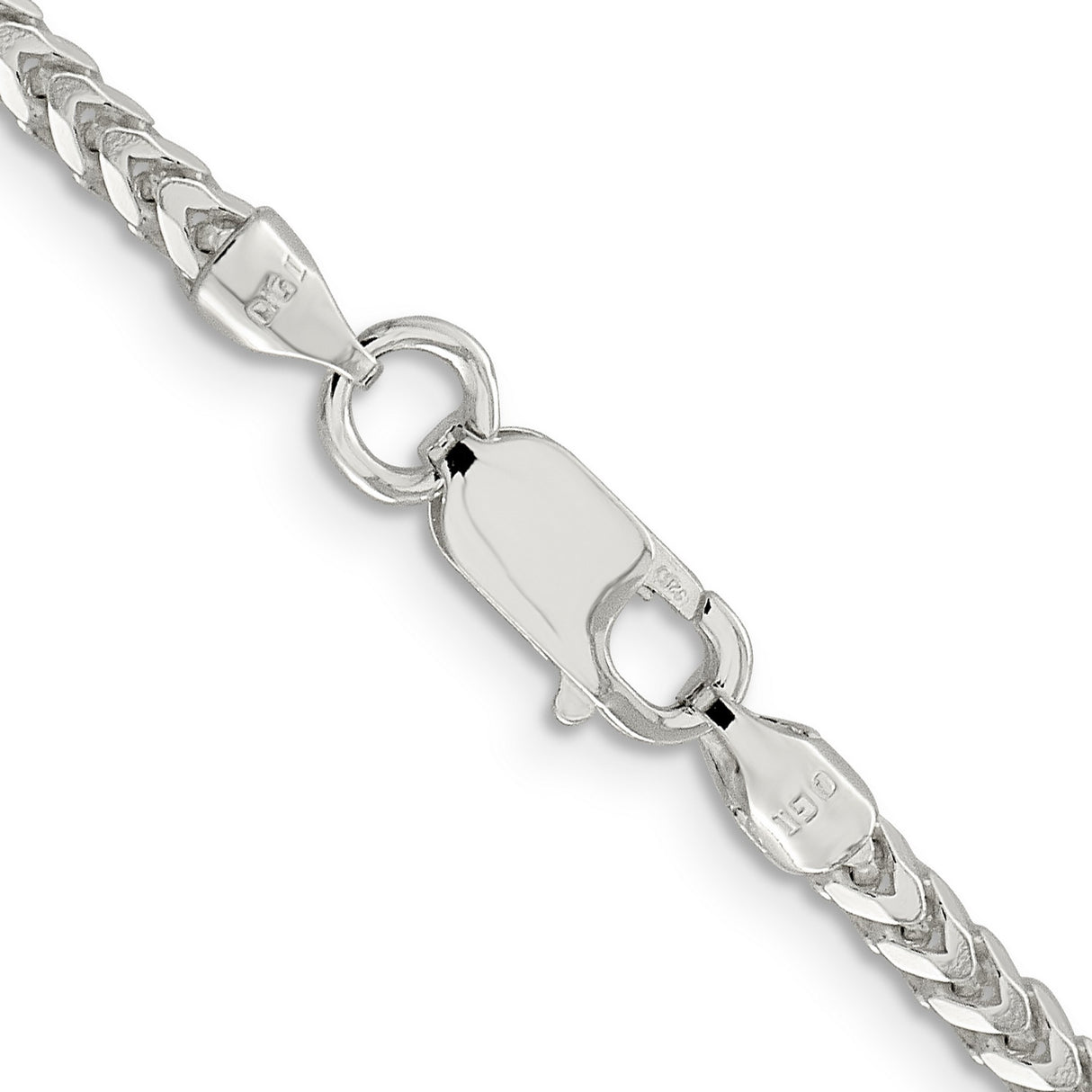 925 White Gold 3.1 mm Franco Chain Necklace, Polished alternate angle