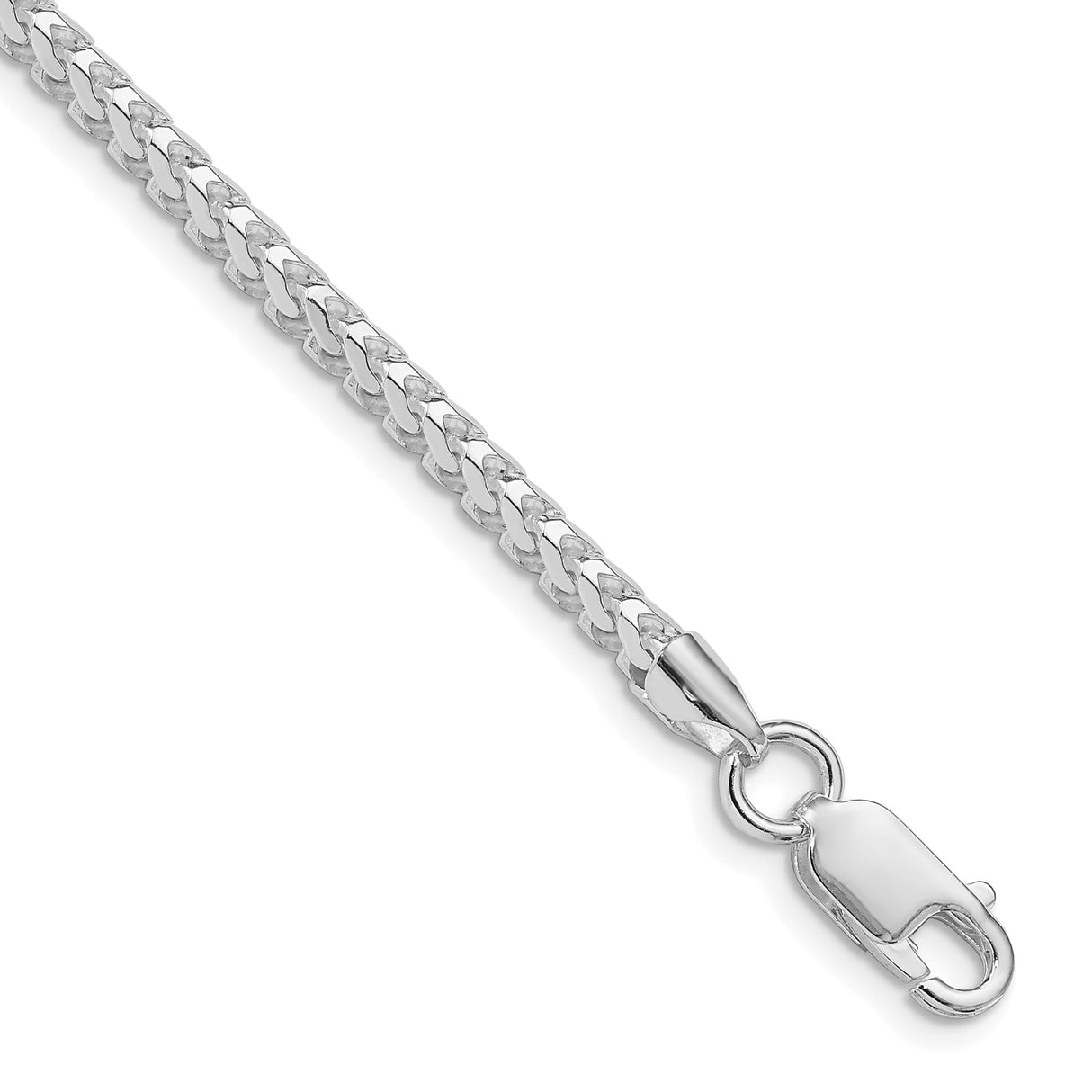925 White Gold 3.1 mm Franco Chain Bracelet, Polished shown for scale