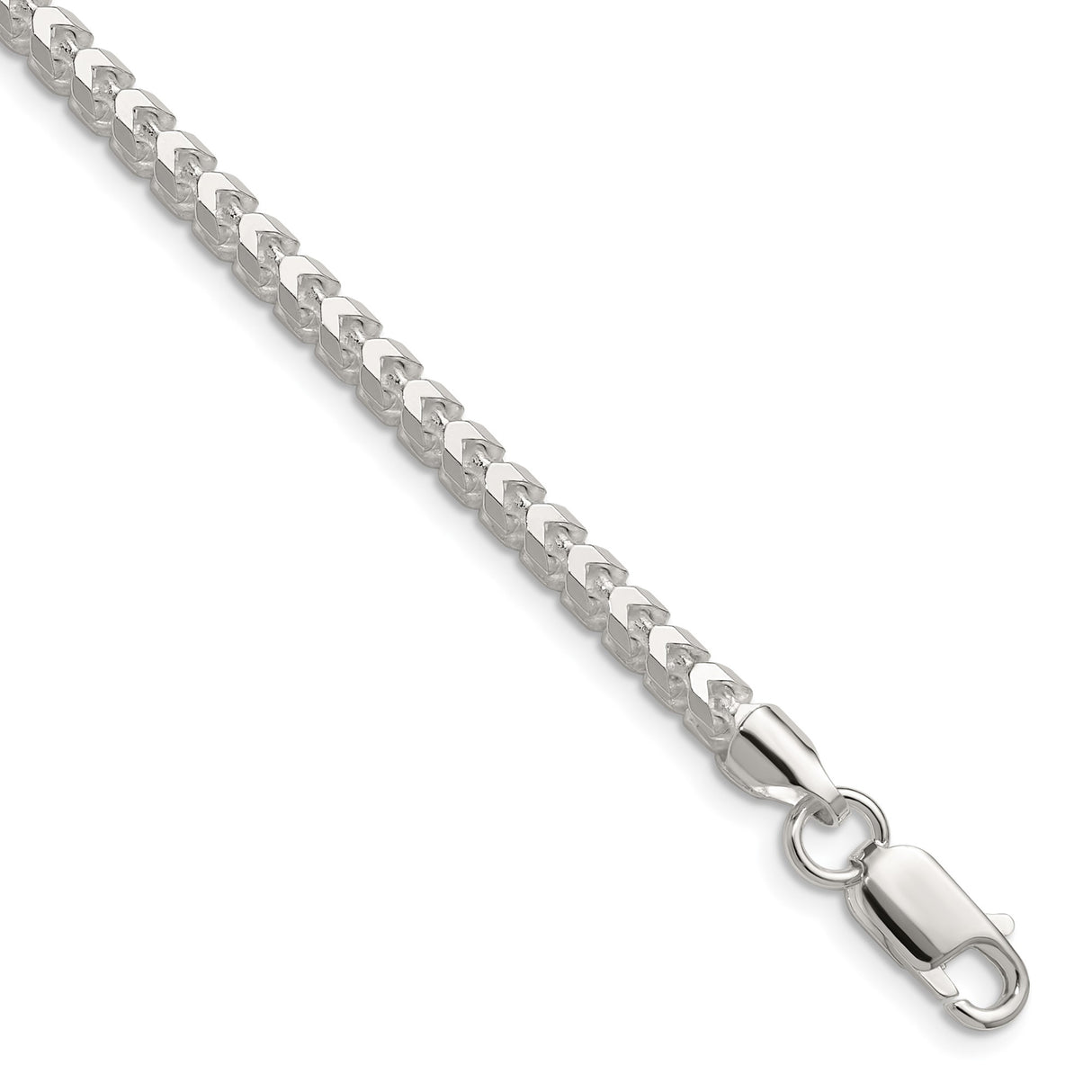 925 White Gold 4 mm Franco Chain Bracelet, Polished shown for scale