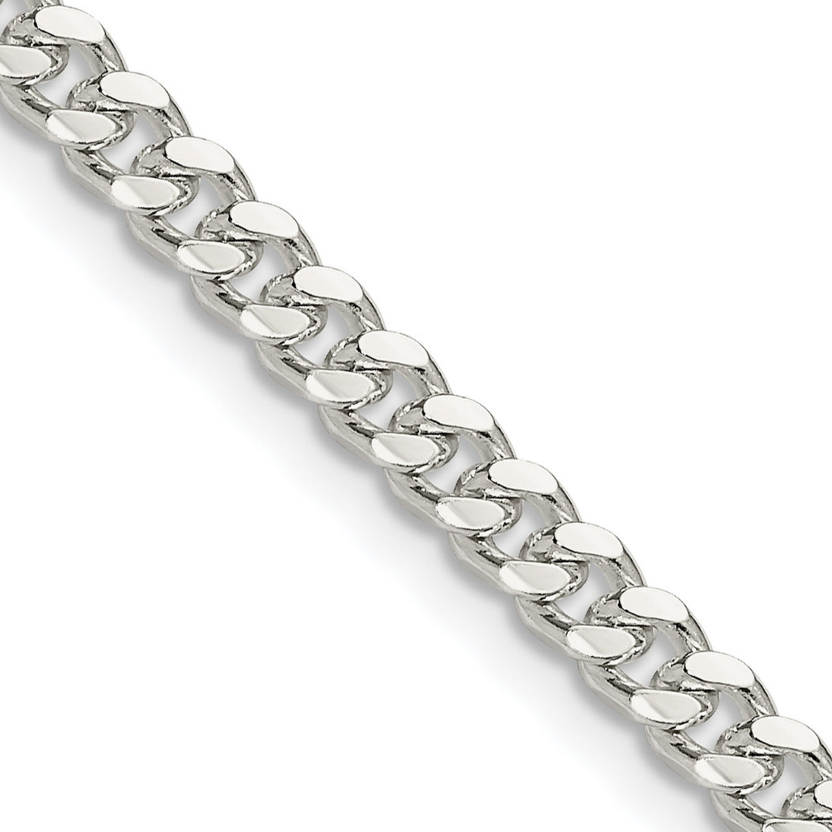 925 White Gold 4 mm Curb Chain Necklace, Polished detail view