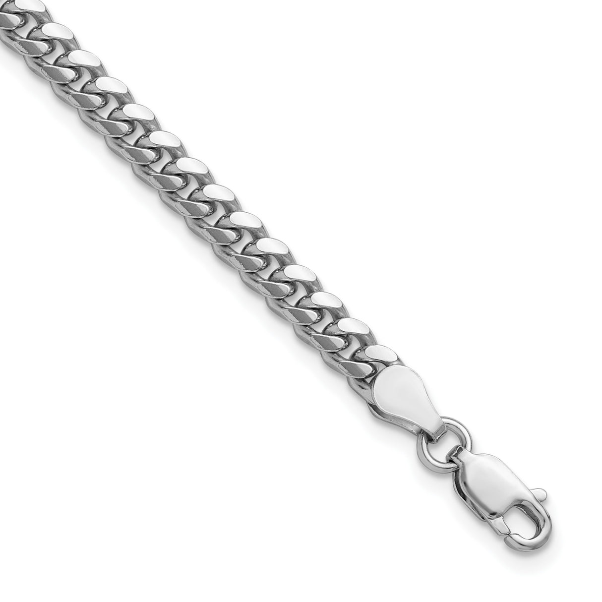 925 White Gold 4 mm Curb Chain Bracelet, Polished detail view