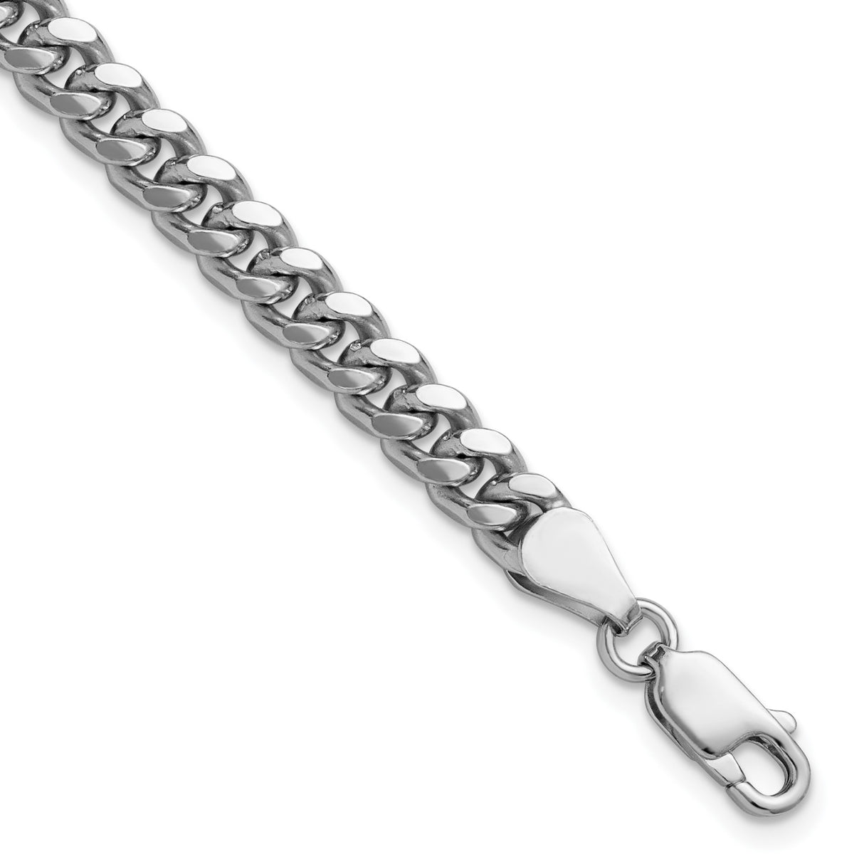925 White Gold 5 mm Curb Chain Bracelet, Polished detail view