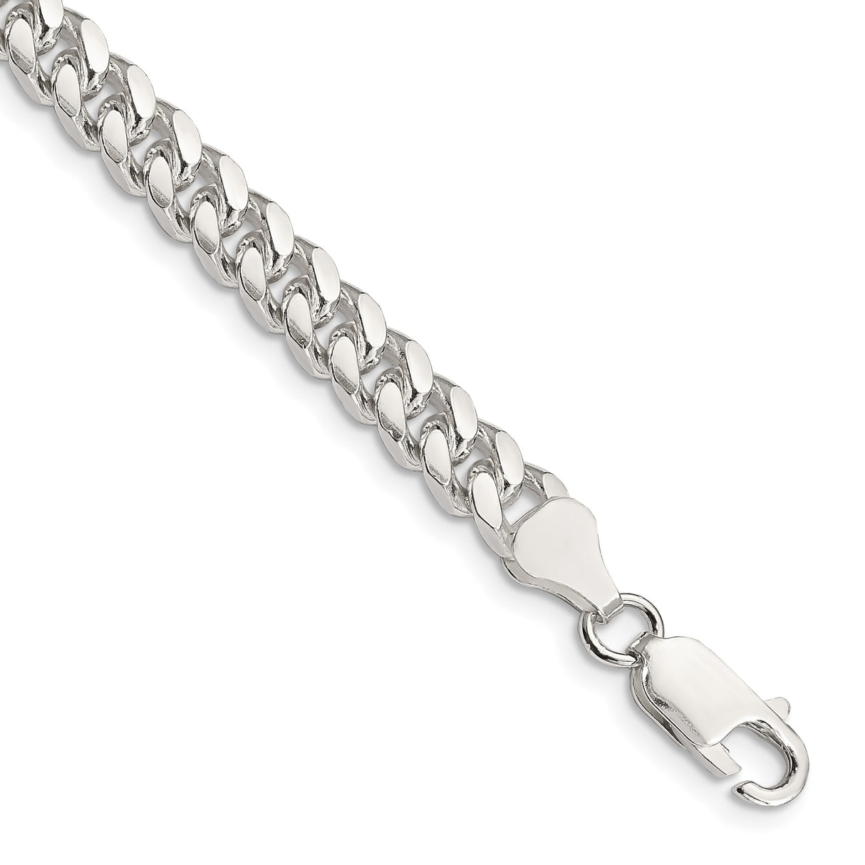 925 White Gold 6 mm Curb Chain Bracelet, Polished shown for scale
