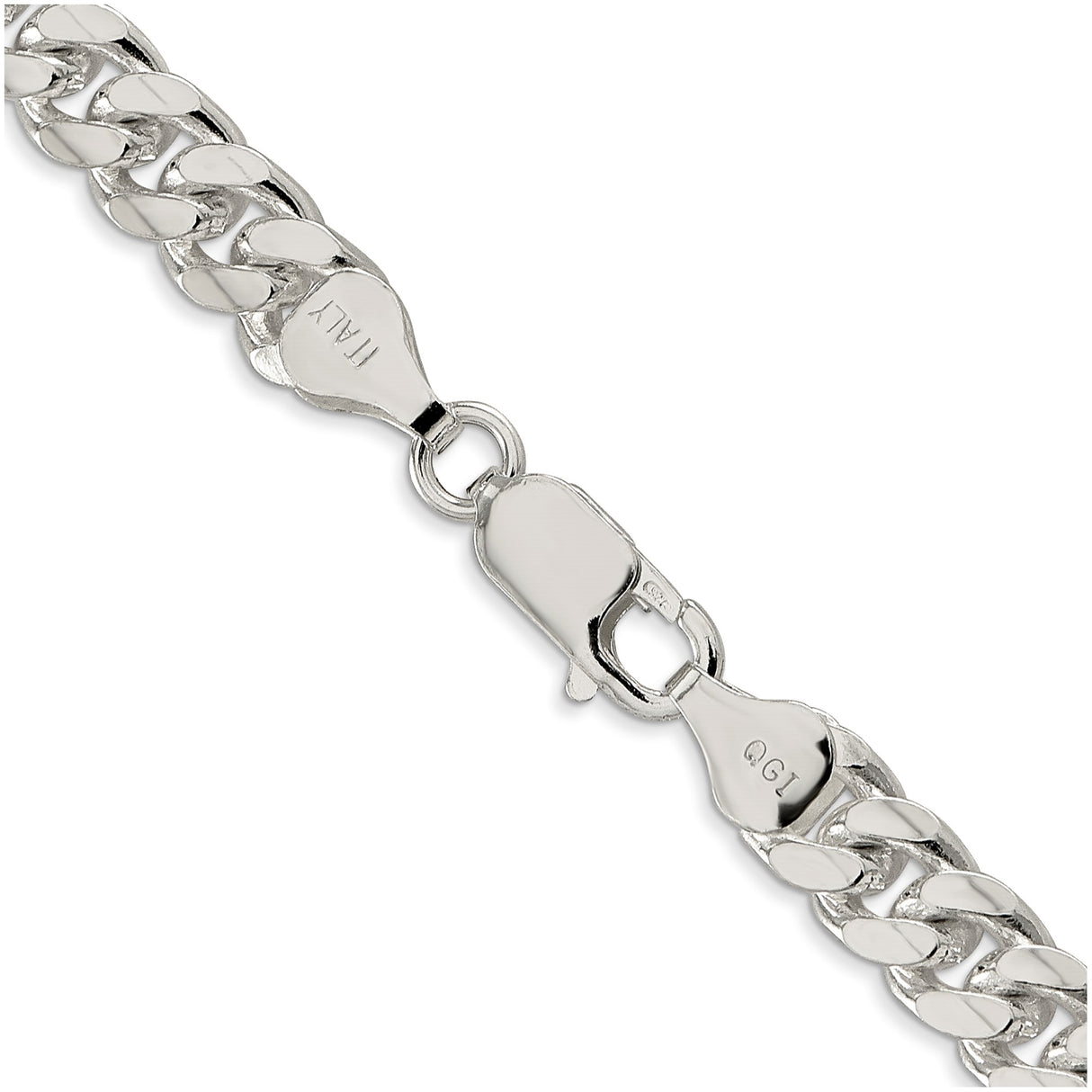925 White Gold 7 mm Curb Chain Necklace, Polished alternate angle