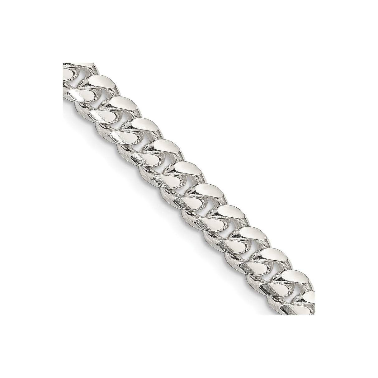 925 White Gold 7 mm Curb Chain Necklace, Polished detail view