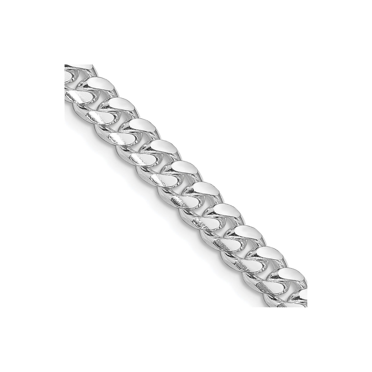 925 White Gold 7 mm Curb Chain Necklace, Polished detail view