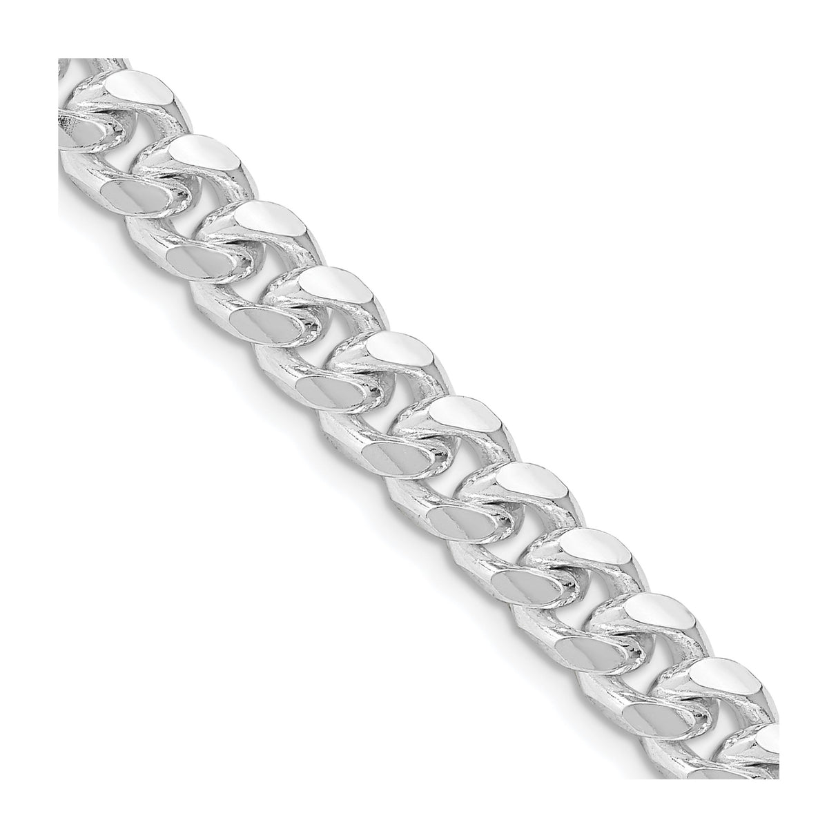 925 White Gold 7.35 mm Curb Chain Necklace, Polished detail view