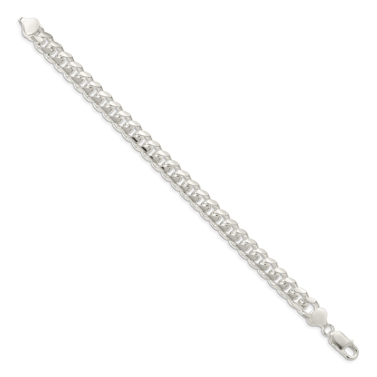 925 White Gold 8.5 mm Curb Chain Anklet, Polished