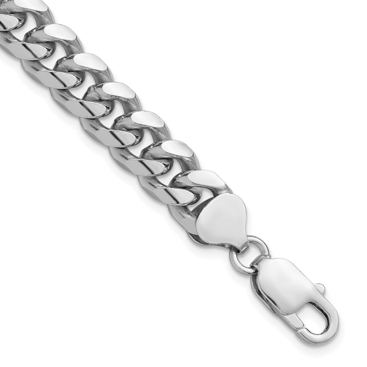 925 White Gold 8.5 mm Curb Chain Bracelet, Polished shown for scale