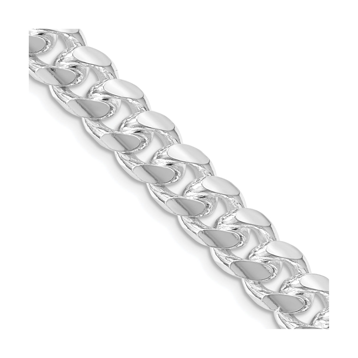 925 White Gold 8.5 mm Curb Chain Necklace, Polished detail view