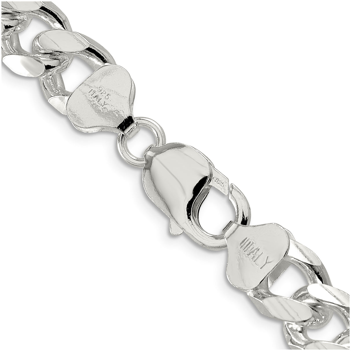925 White Gold 10.5 mm Curb Chain Necklace, Polished alternate angle