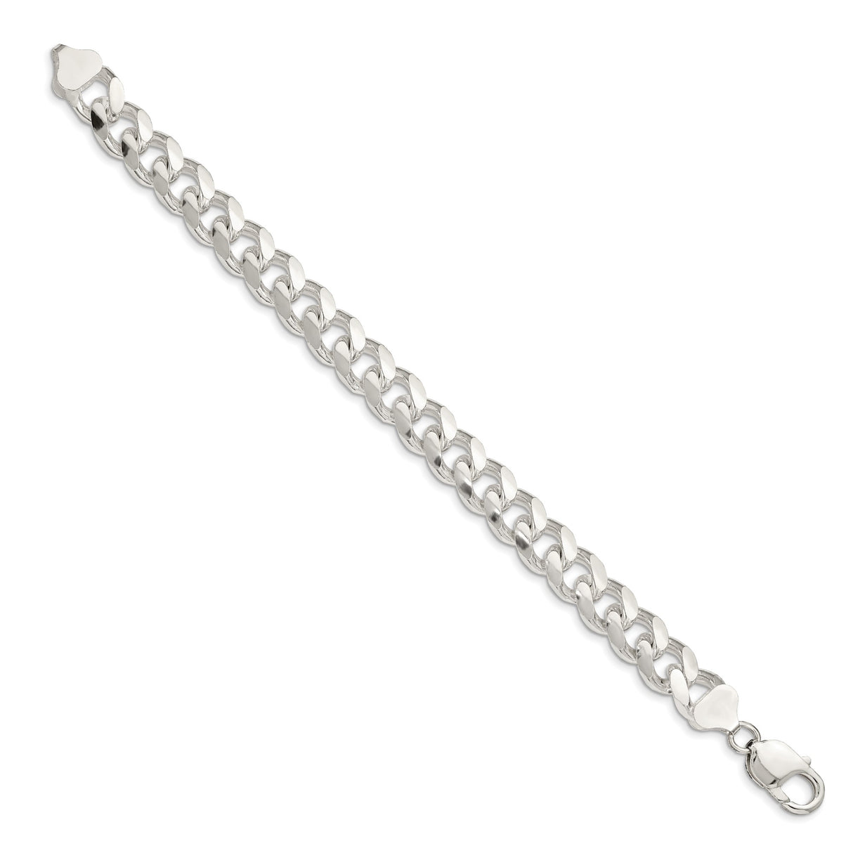 925 White Gold 10.5 mm Curb Chain Anklet, Polished