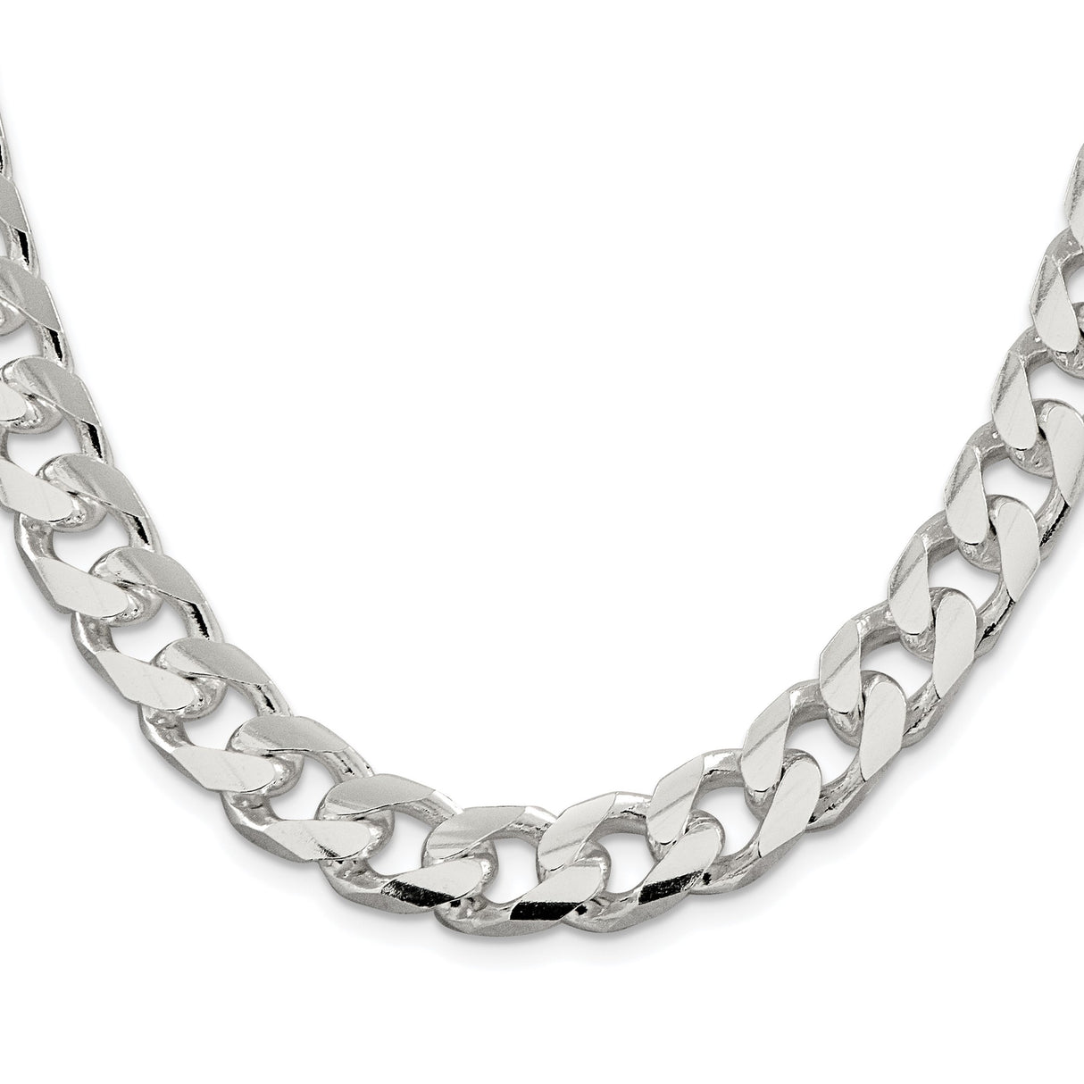 925 White Gold 11 mm Curb Chain Necklace, Polished