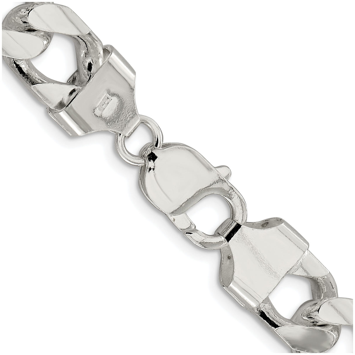 925 White Gold 11 mm Curb Chain Necklace, Polished alternate angle