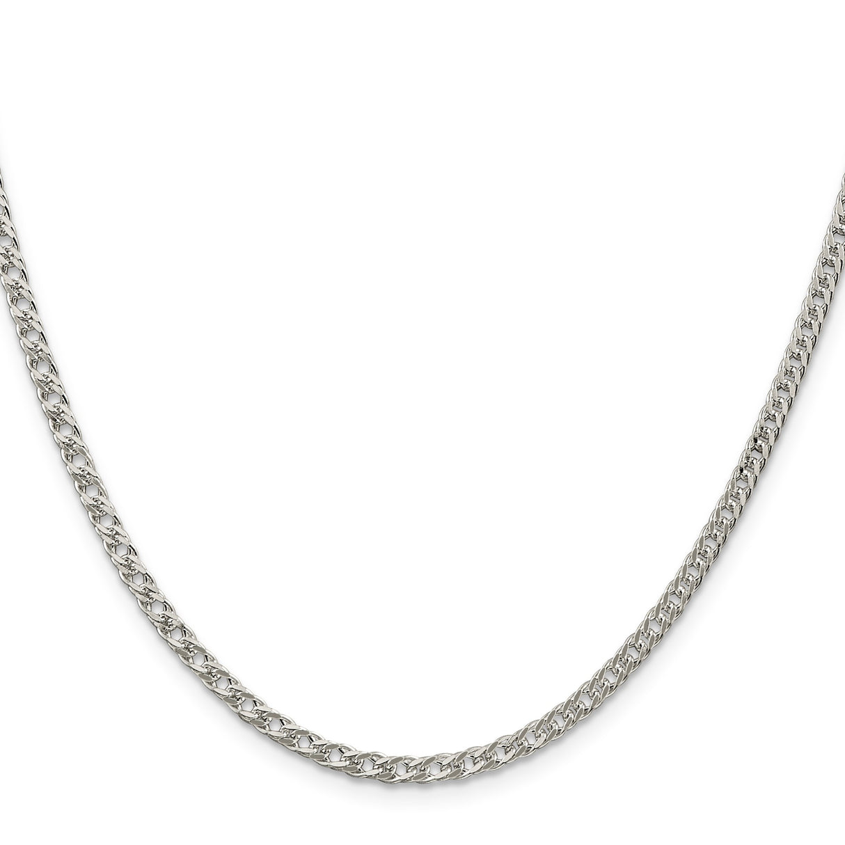 925 White Gold 3.3 mm Polished Chain Necklace, Solid