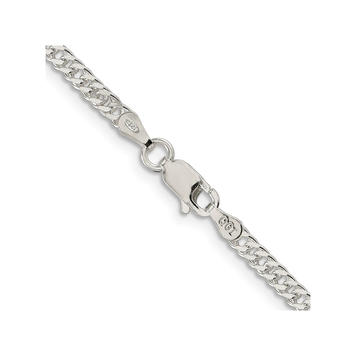 925 White Gold 3.3 mm Polished Chain Necklace, Solid alternate angle