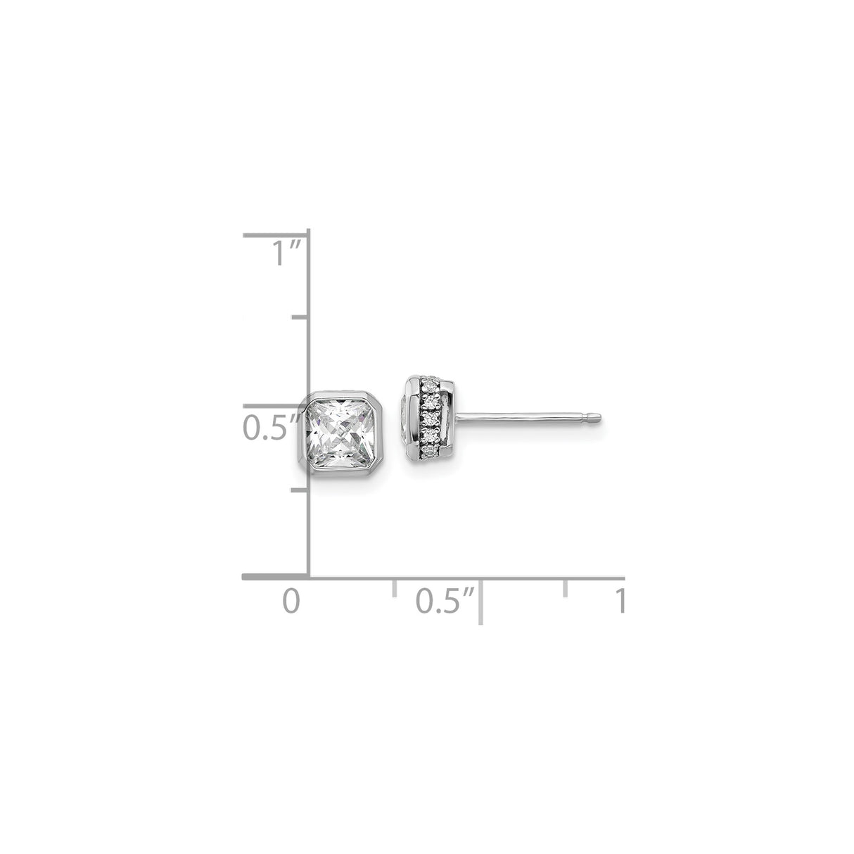 Sterling Silver Stud Earrings with Square Cut Cubic Zirconia and Halo Design