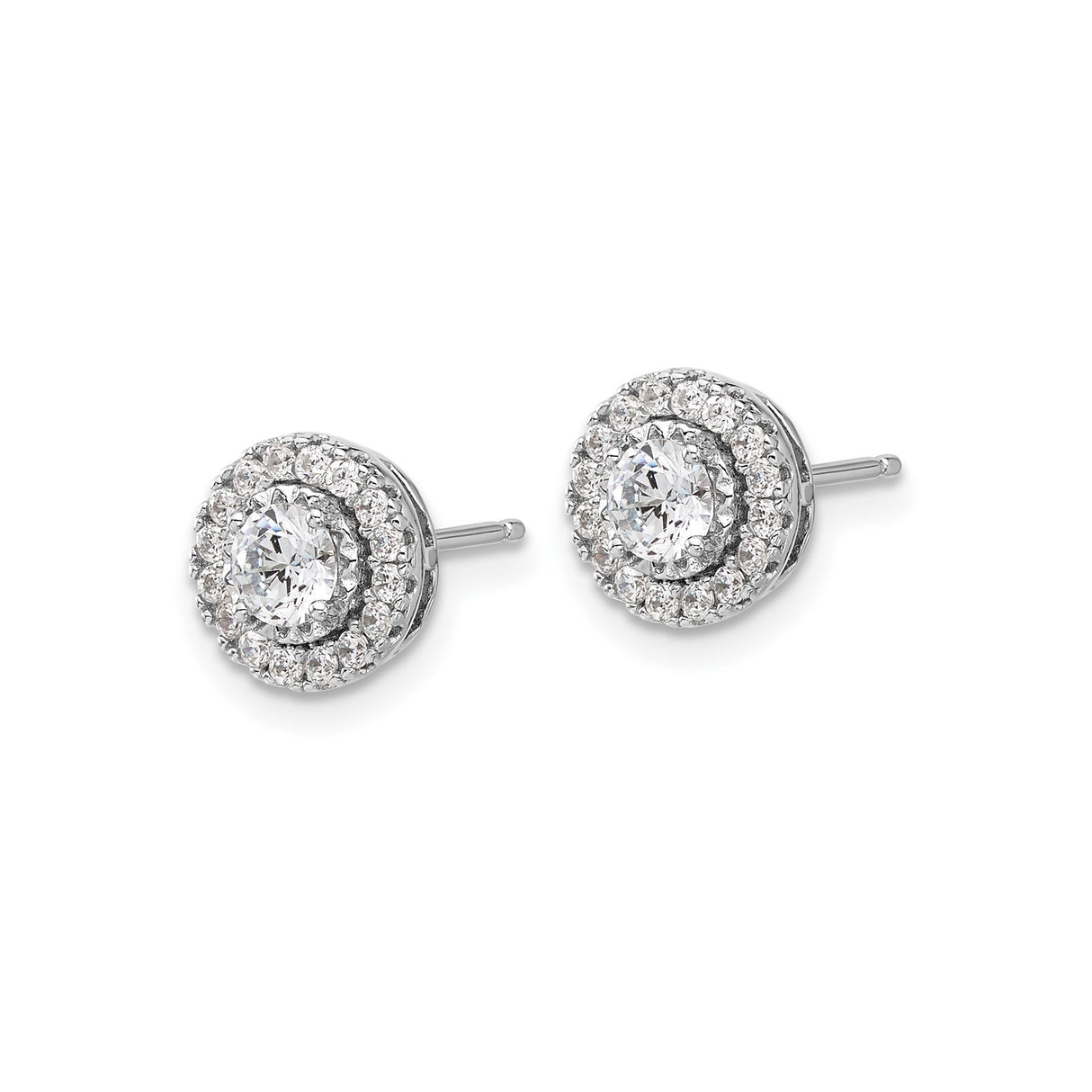 Sterling Silver Halo Stud Earrings with Clear Cubic Zirconia and Double Halo Design