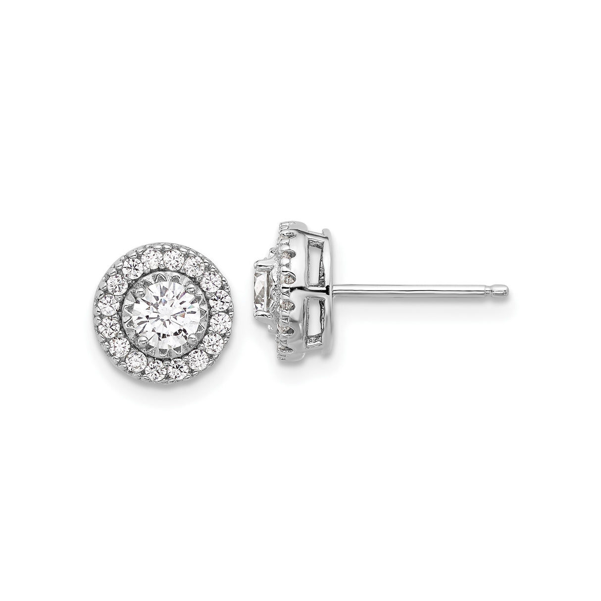 Sterling Silver Halo Stud Earrings with Clear Cubic Zirconia and Double Halo Design