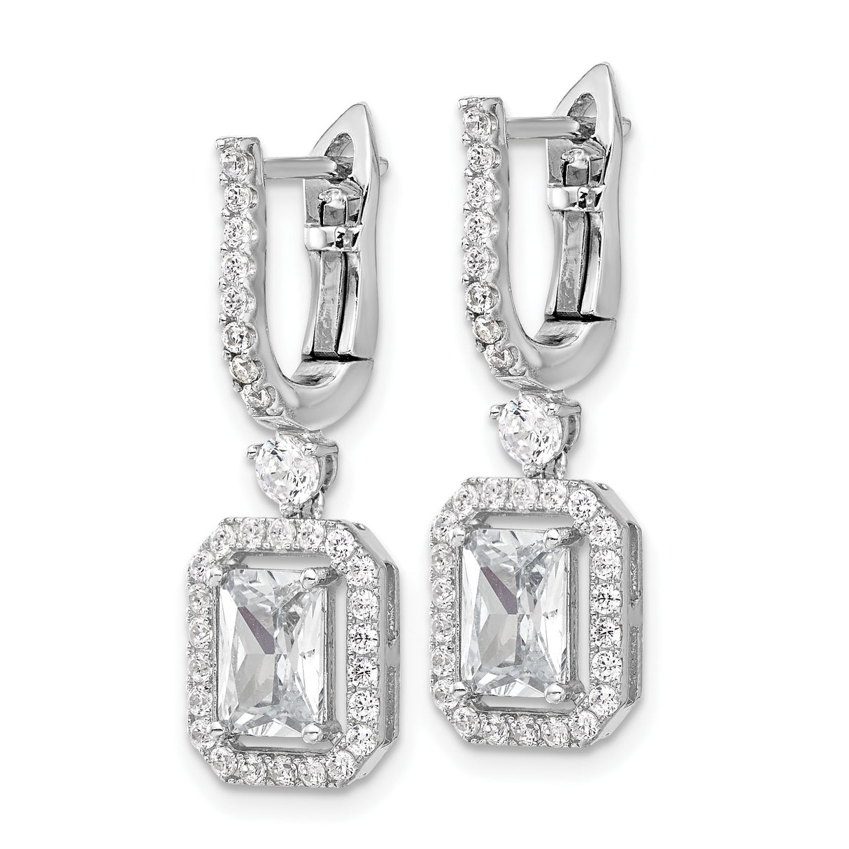Sterling Silver Drop Earrings with Cushion Cut Cubic Zirconia and Halo Design