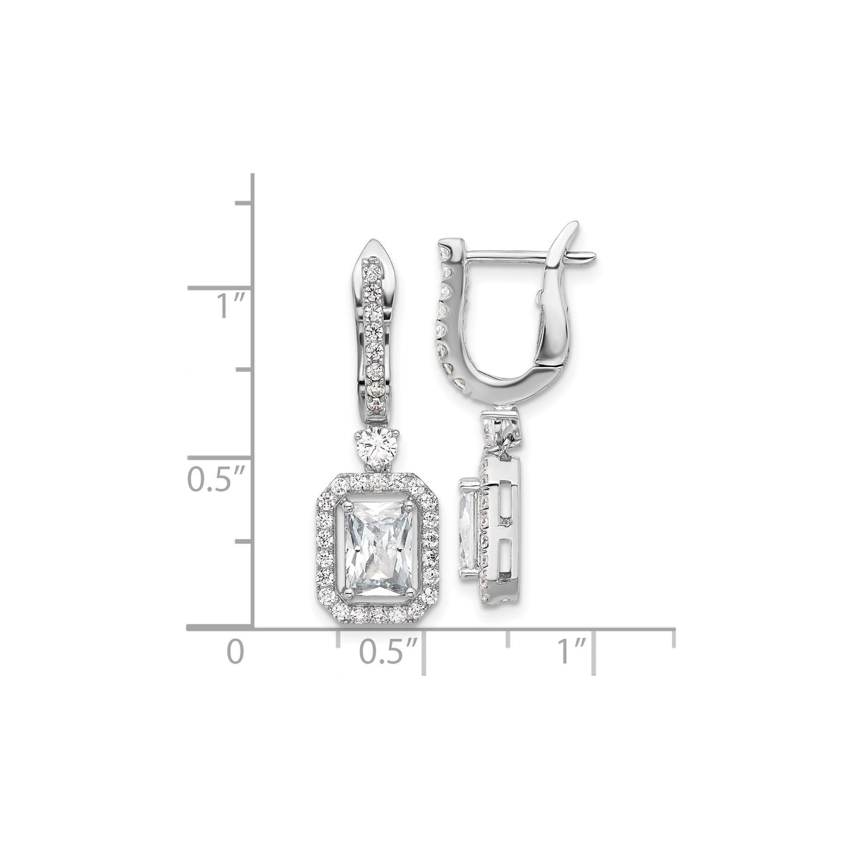Sterling Silver Drop Earrings with Cushion Cut Cubic Zirconia and Halo Design