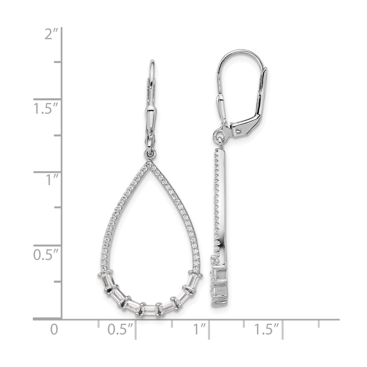 Sterling Silver Teardrop Dangle Earrings with Cubic Zirconia and Baguette Accents