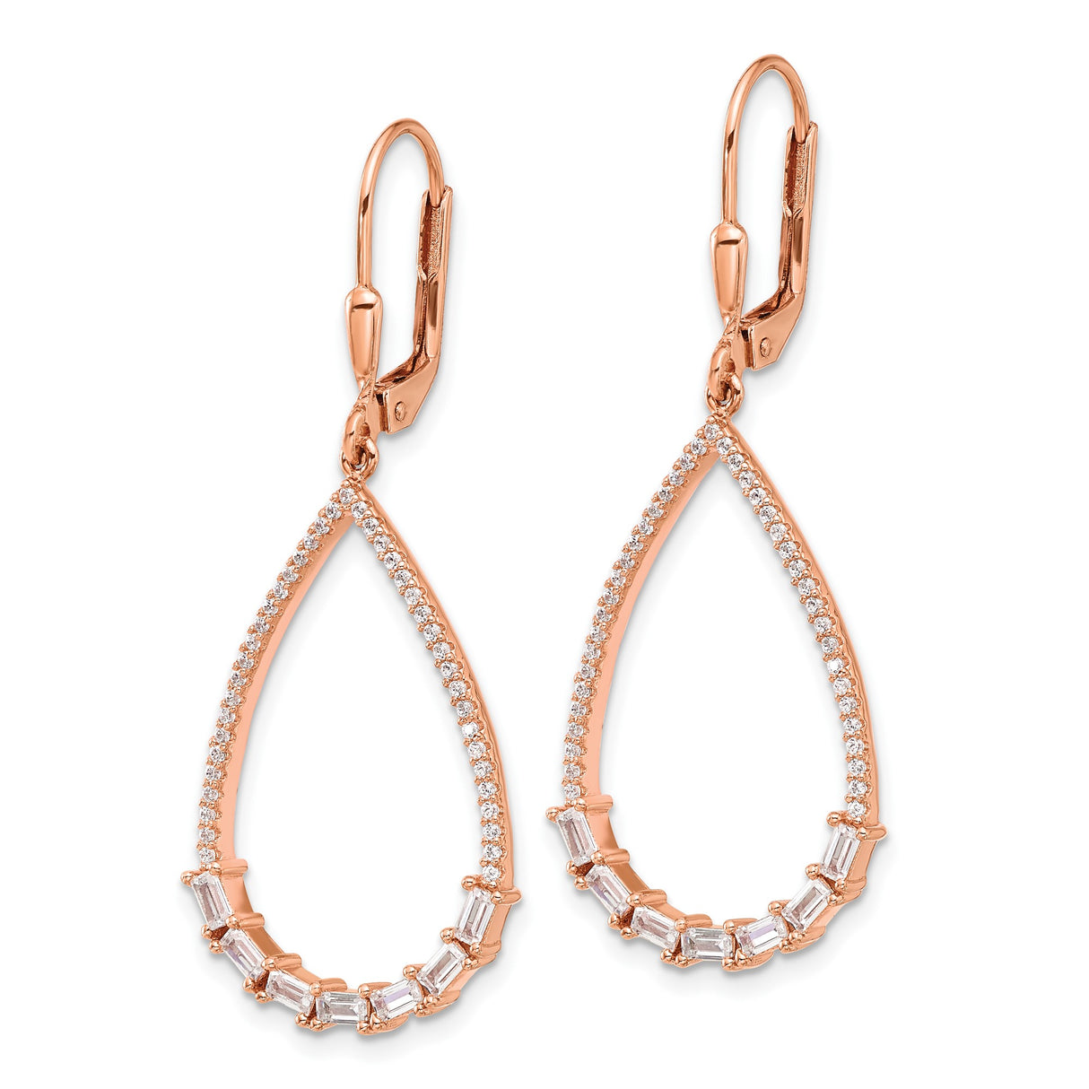 Sterling Silver Teardrop Dangle Earrings with Cubic Zirconia, Rose Gold-Plated Leverback Design for Women