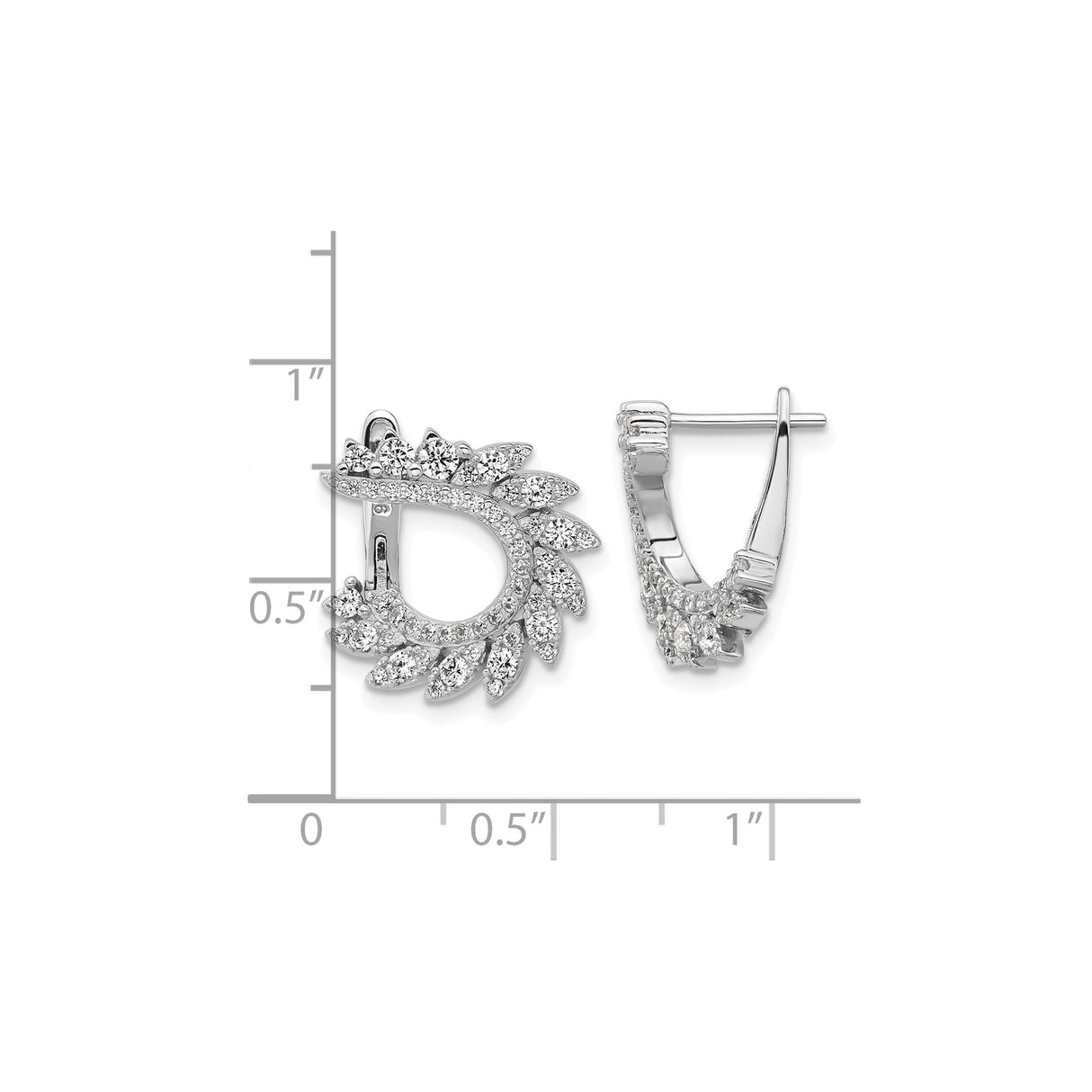 Sterling Silver Hoop Earrings with Cubic Zirconia, Sunburst Petal Design