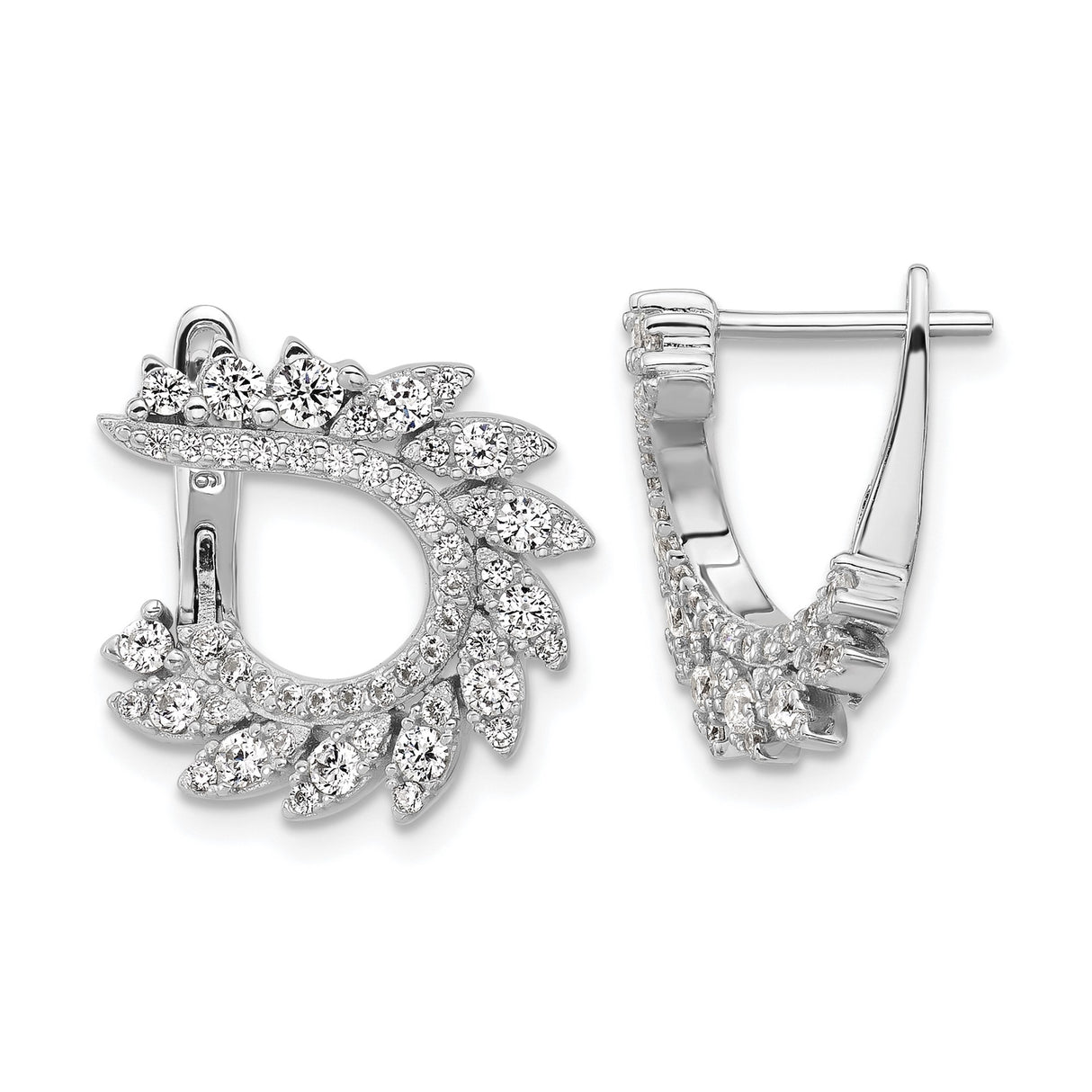 Sterling Silver Hoop Earrings with Cubic Zirconia, Sunburst Petal Design