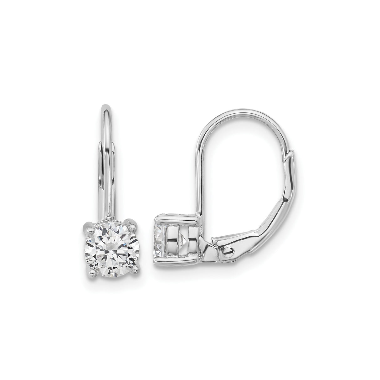 Sterling Silver Drop Earrings with Round Cut Cubic Zirconia, Rhodium Plated Leverback Design