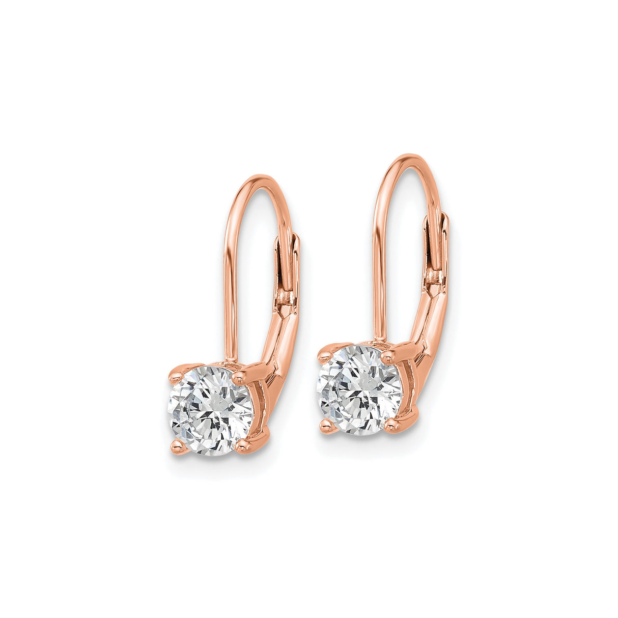 Sterling Silver Rose Gold Plated Leverback Earrings with Cubic Zirconia, Round Cut, Classic Prong Setting