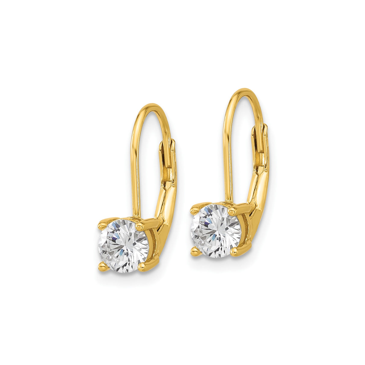 Sterling Silver Leverback Earrings with Cubic Zirconia Solitaire, Round Cut, Four Prong Setting