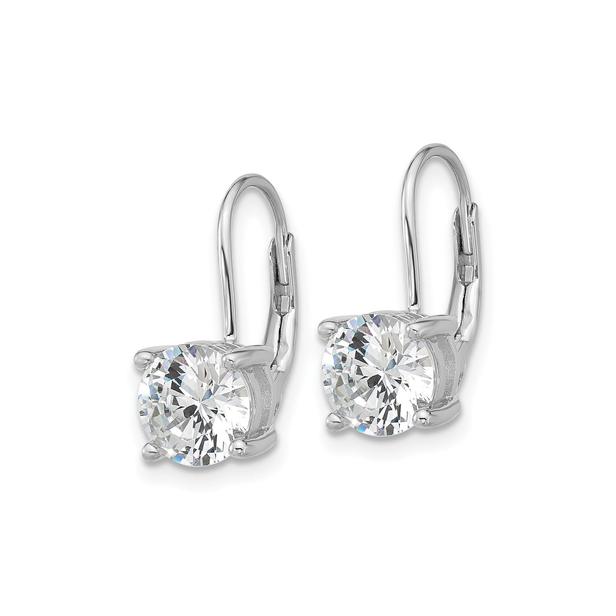 Sterling Silver Drop Earrings with Round Cut Cubic Zirconia, Four-Prong Leverback Design
