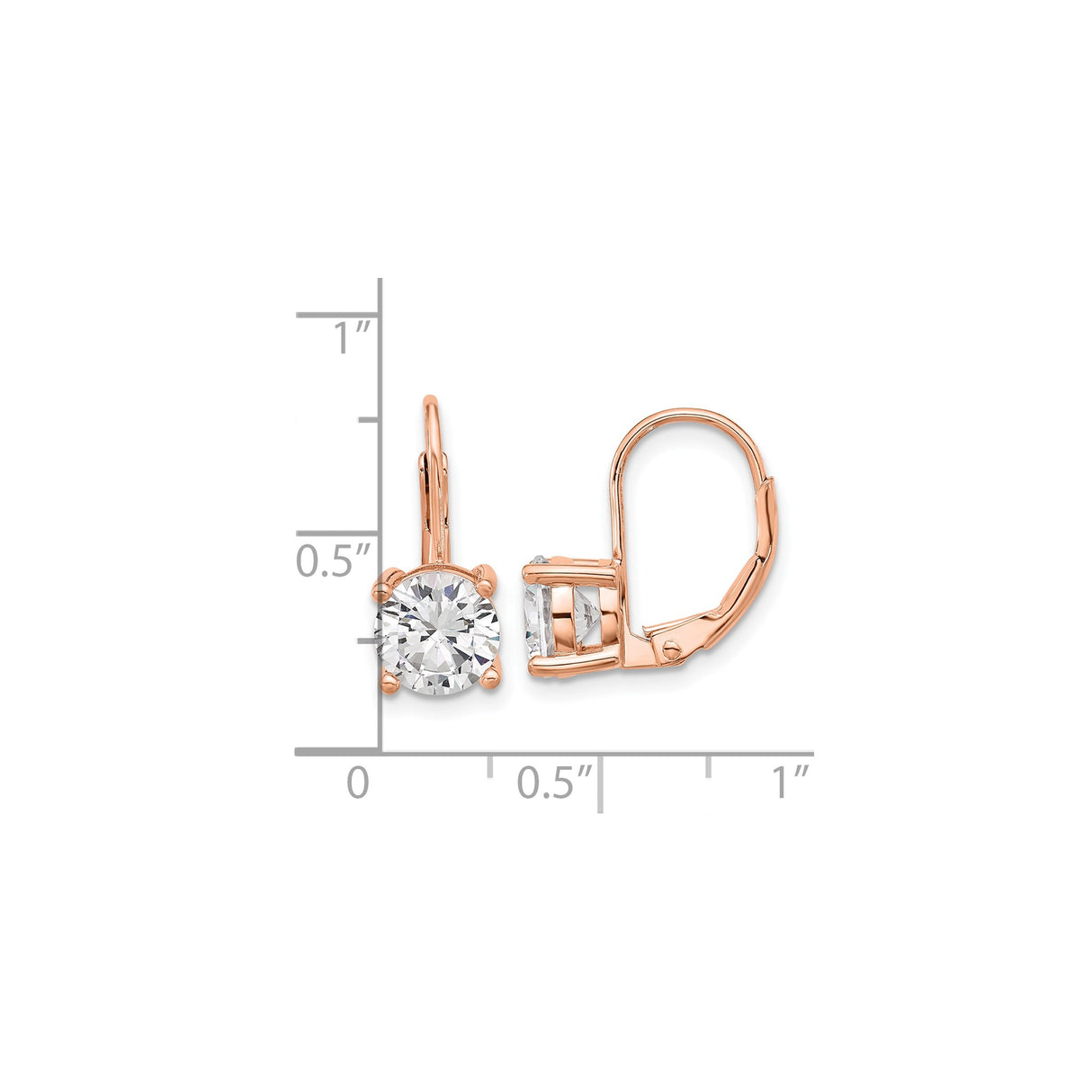 Sterling Silver Rose Gold Plated Leverback Drop Earrings with Round Cubic Zirconia