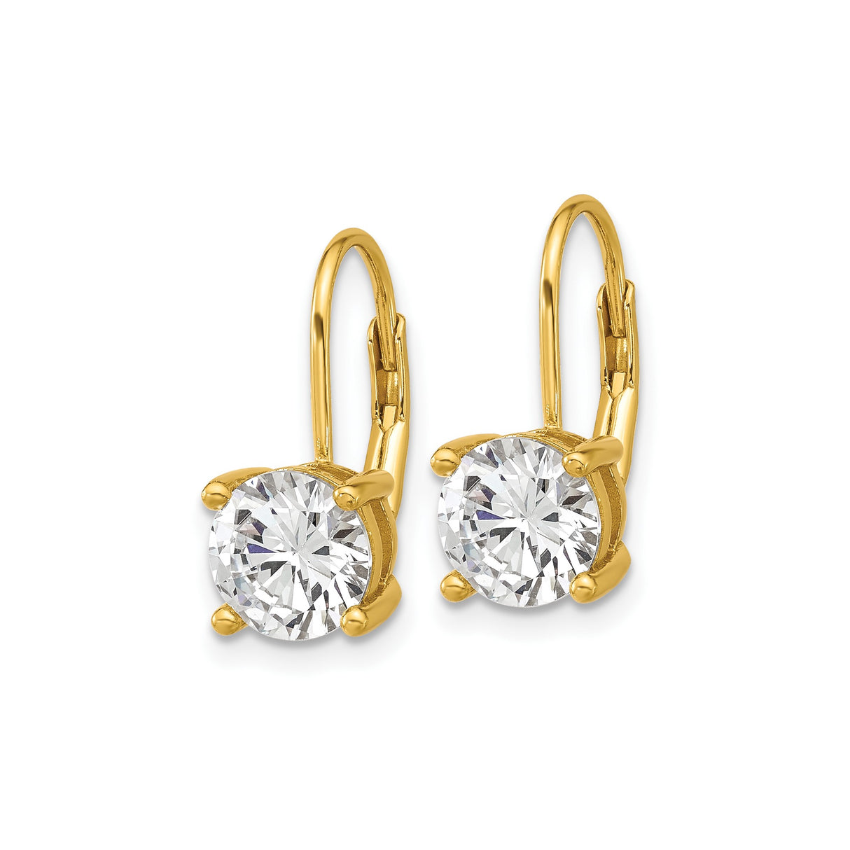 Sterling Silver Leverback Earrings with Round Cut Cubic Zirconia, Solitaire Dangle Design