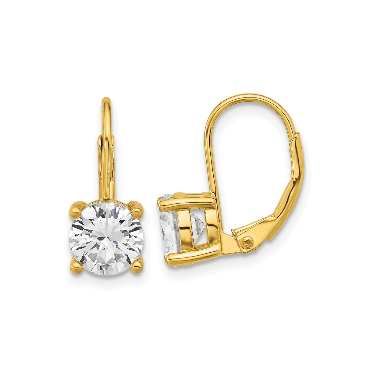 Sterling Silver Leverback Earrings with Round Cut Cubic Zirconia, Solitaire Dangle Design