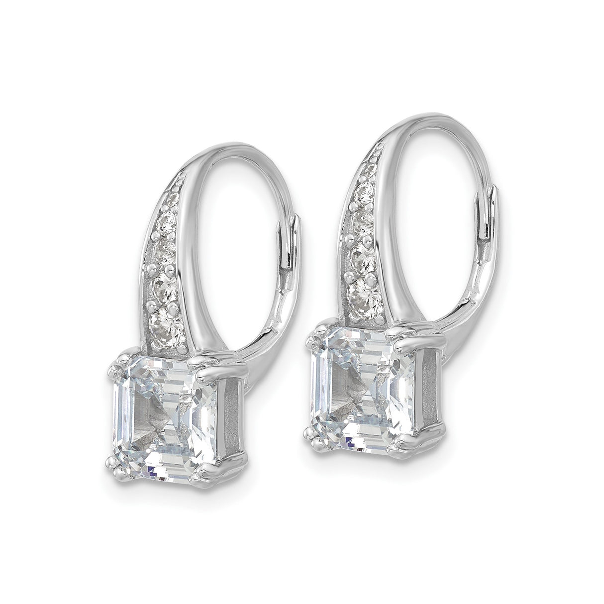 Sterling Silver Drop Earrings with Asscher Cut Cubic Zirconia and CZ Accents