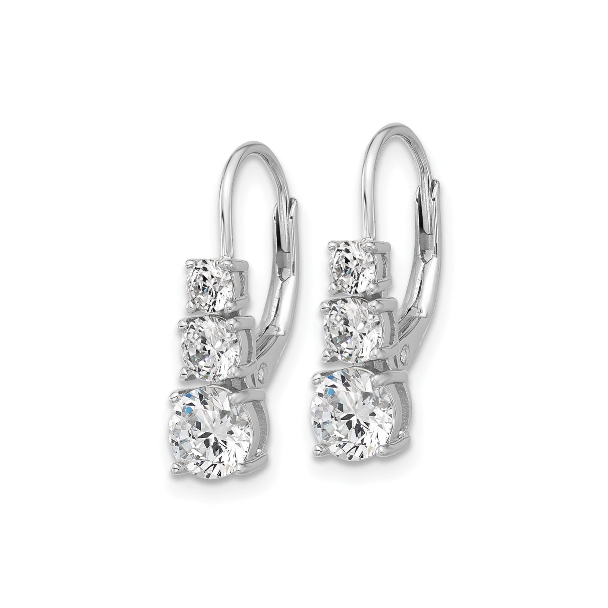 Sterling Silver Drop Earrings with Cubic Zirconia, Graduated Three Stone Dangle Design