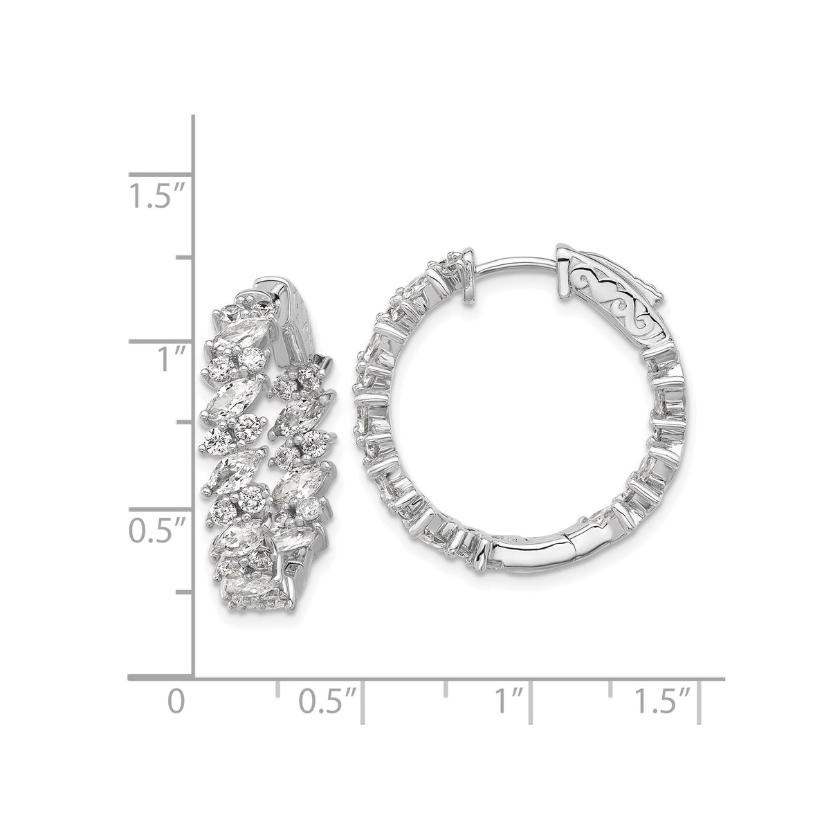 Sterling Silver Hoop Earrings with Marquise and Round Cubic Zirconia Prong Set Stones