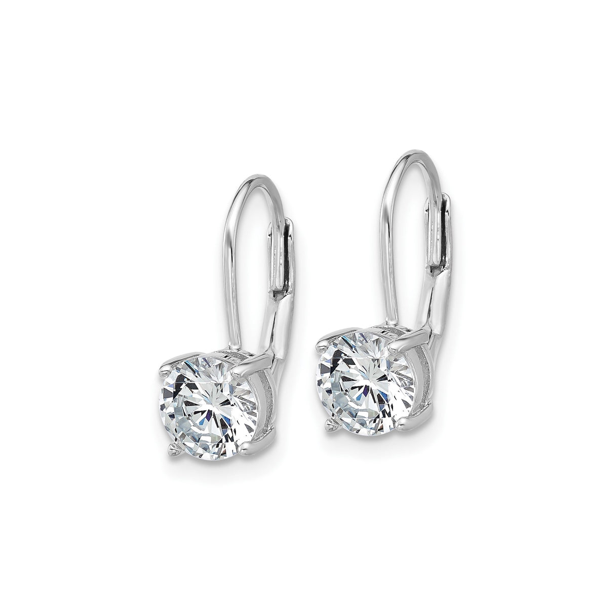 Sterling Silver Leverback Earrings with Round Cut Cubic Zirconia, Prong Set Drop Style