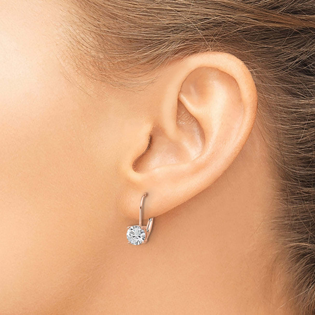 Sterling Silver Drop Earrings with Cubic Zirconia, Rose Gold Plated, Leverback Design