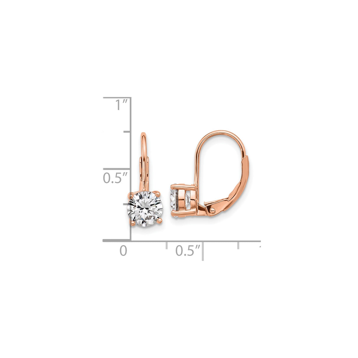 Sterling Silver Drop Earrings with Cubic Zirconia, Rose Gold Plated, Leverback Design