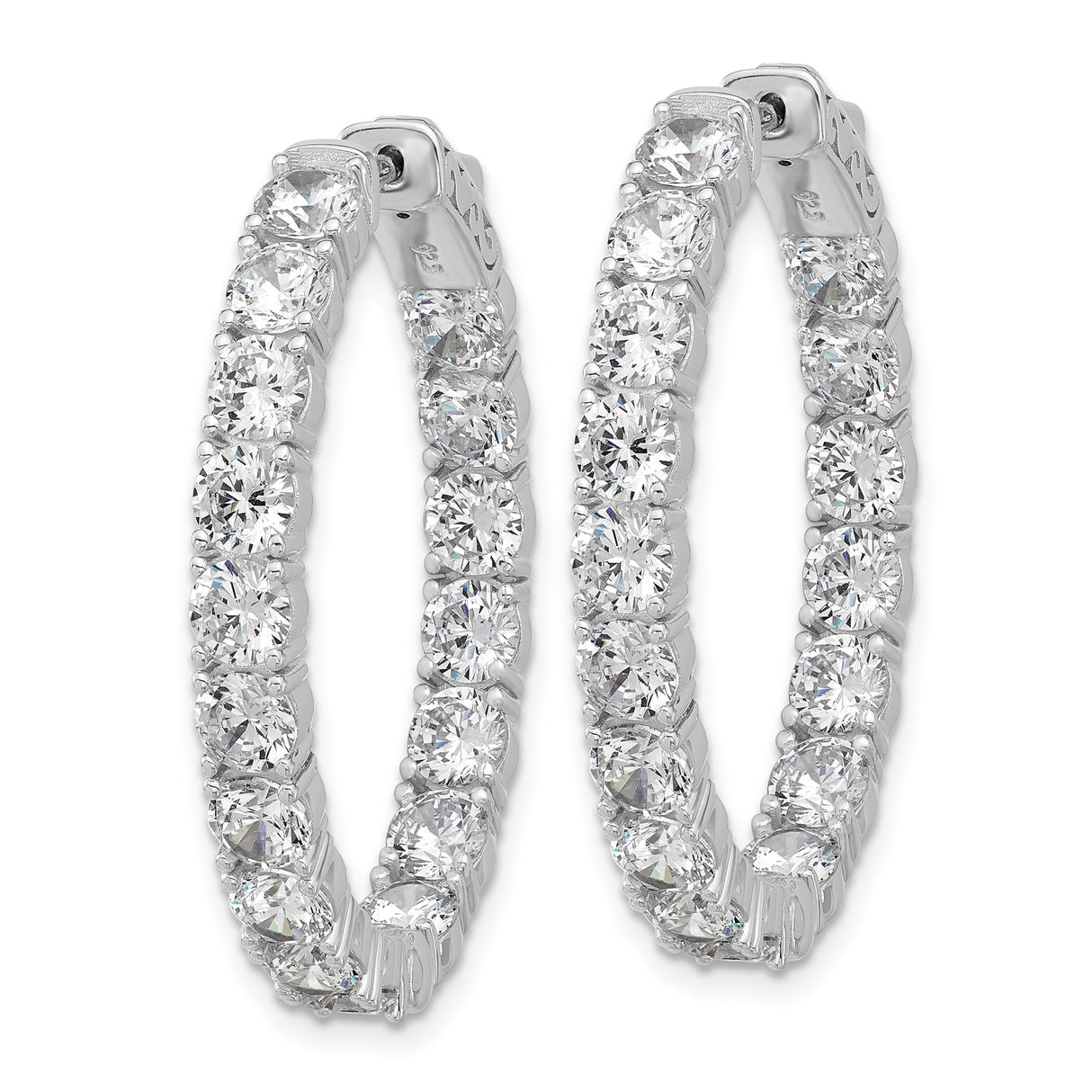 Sterling Silver Hoop Earrings with Round Cut Cubic Zirconia, Inside-Out Oval Design