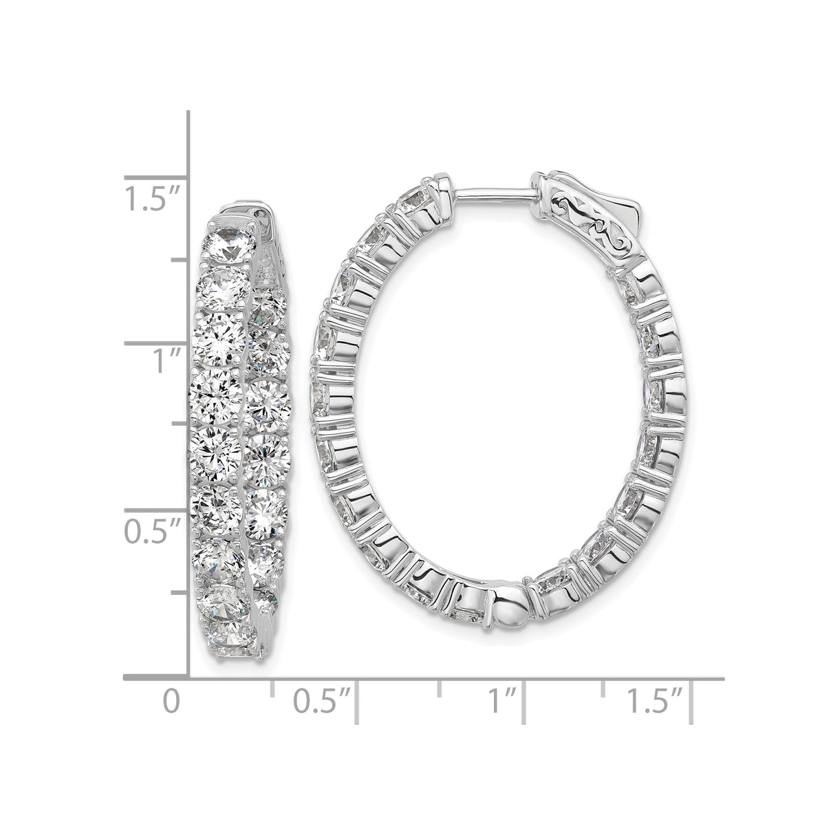 Sterling Silver Hoop Earrings with Round Cut Cubic Zirconia, Inside-Out Oval Design