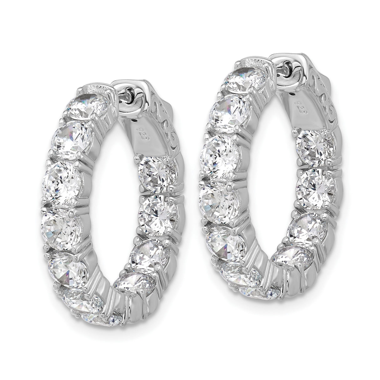Sterling Silver Hoop Earrings with Cubic Zirconia, Channel Setting, Filigree Design