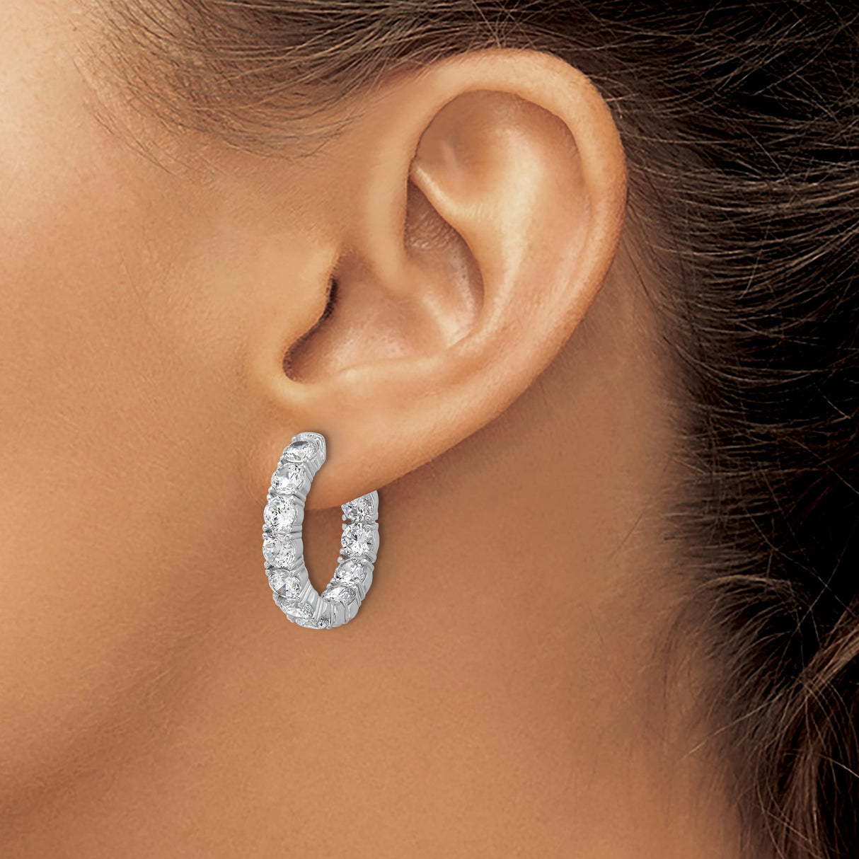 Sterling Silver Hoop Earrings with Cubic Zirconia, Channel Setting, Filigree Design