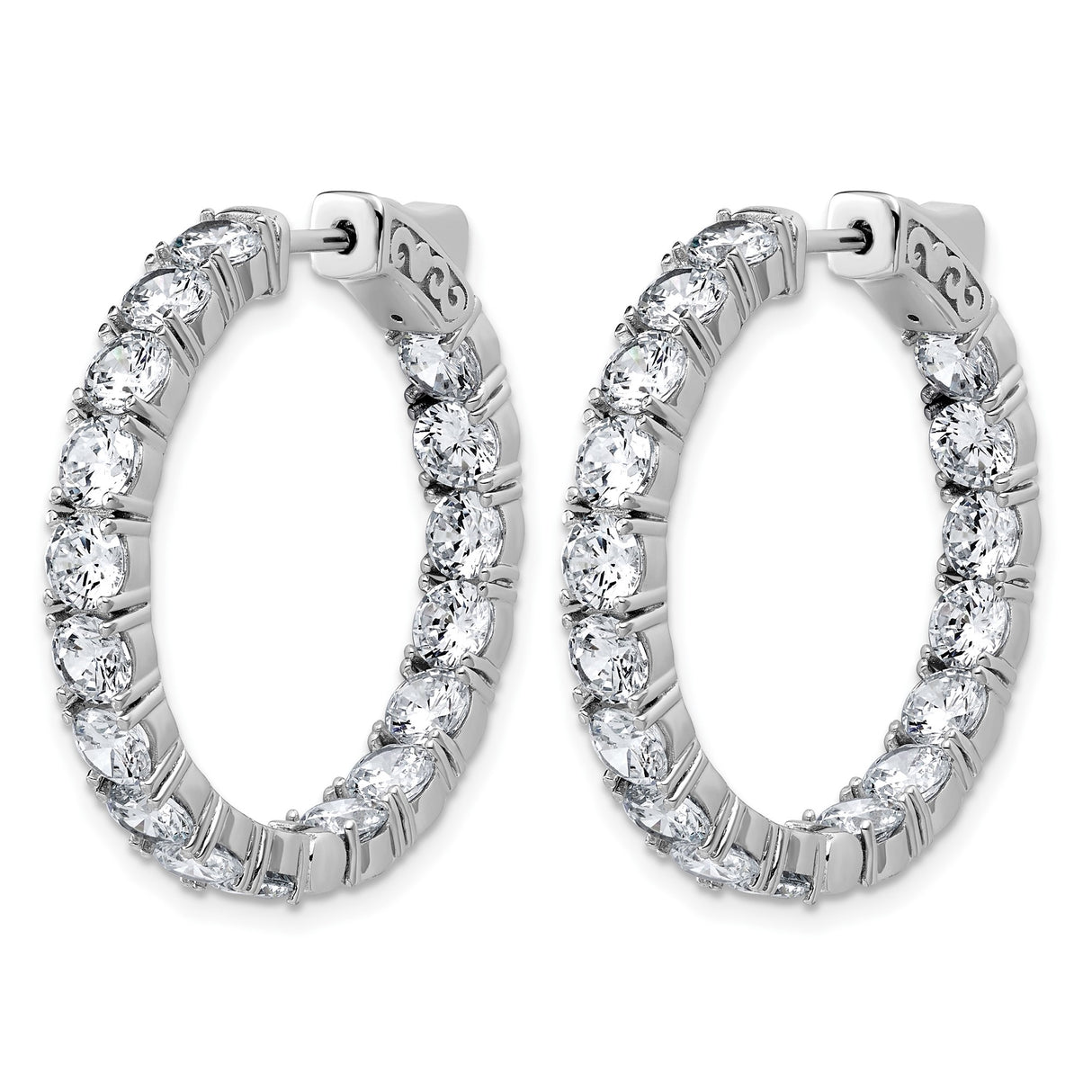 Sterling Silver Hoop Earrings with Cubic Zirconia In-Out Channel Set Design for Women