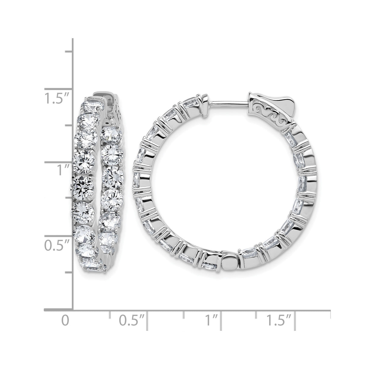 Sterling Silver Hoop Earrings with Cubic Zirconia In-Out Channel Set Design for Women