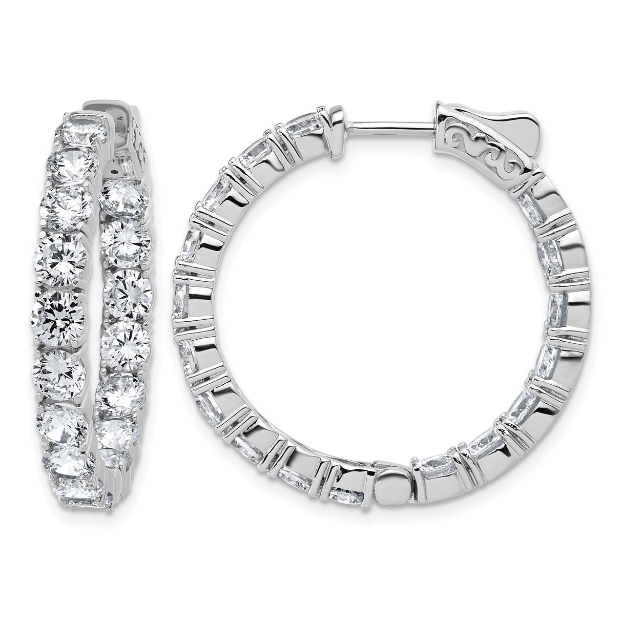 Sterling Silver Hoop Earrings with Cubic Zirconia In-Out Channel Set Design for Women